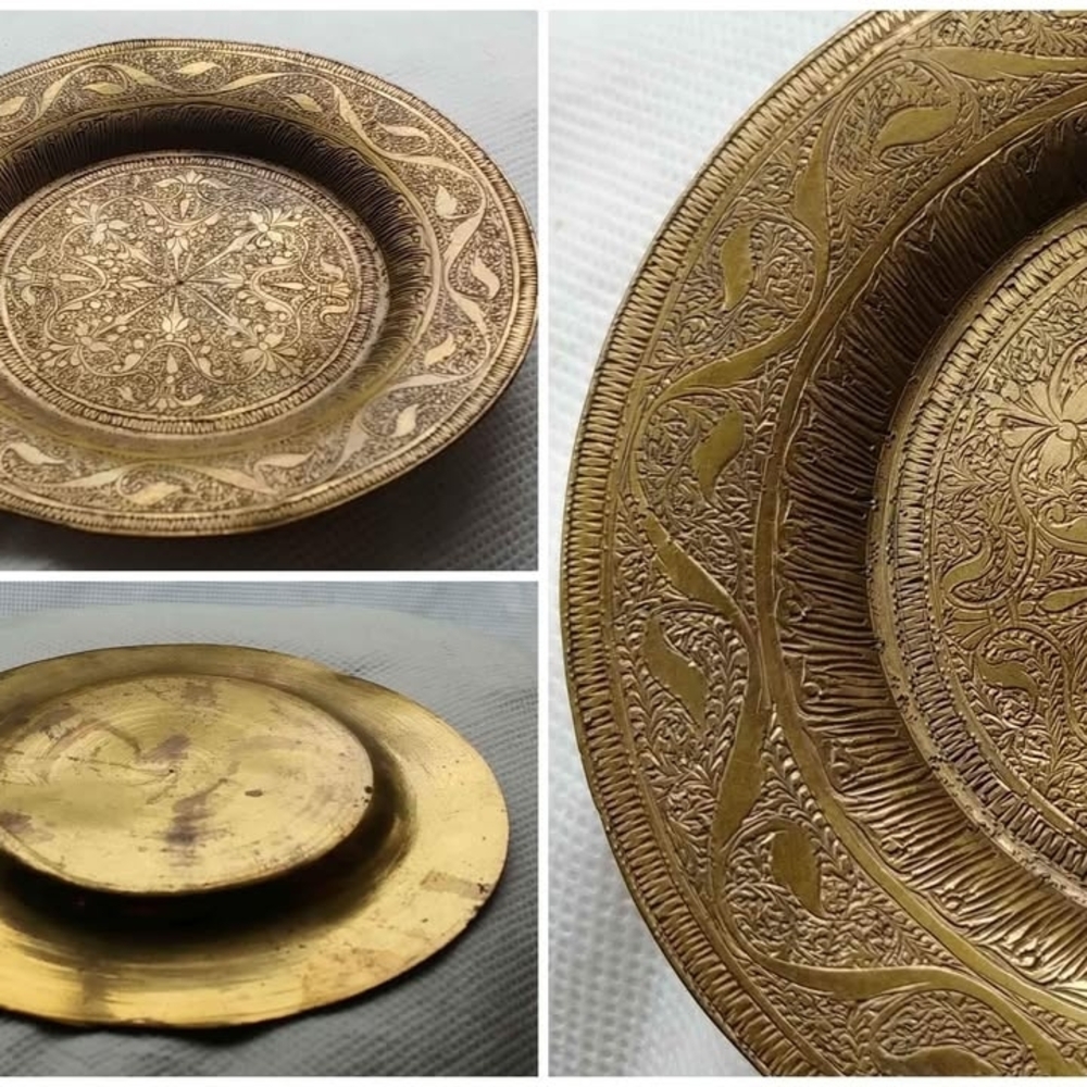 1920s Brass Plate 4.25" Pre-communist China Metal Dish Antique Engraved